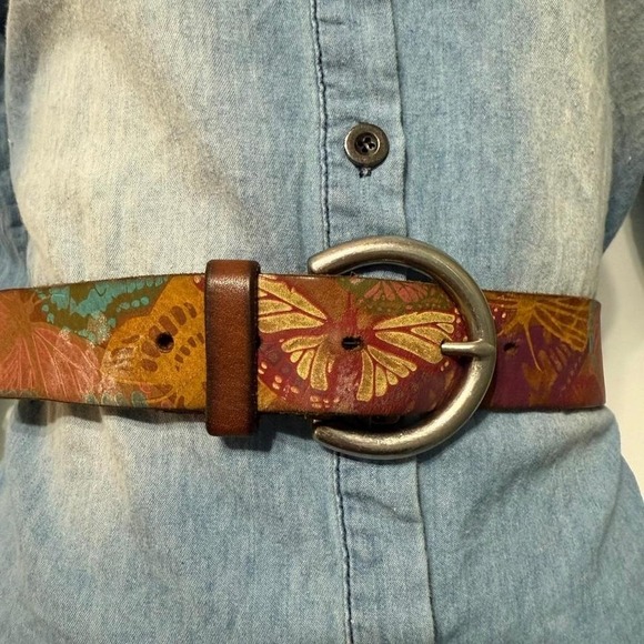 Fossil Accessories - Vintage Fossil Brown and multi-coloured butterfly print leather belt 33"-37"